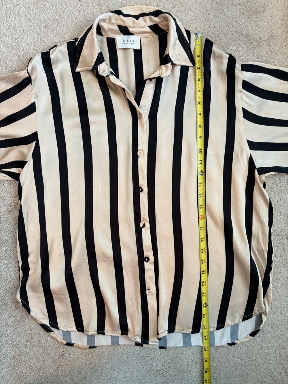 DISSH Satin Long Sleeve Button Up Blouse Beige Black Striped Women's Sz 2 - Picture 8 of 9